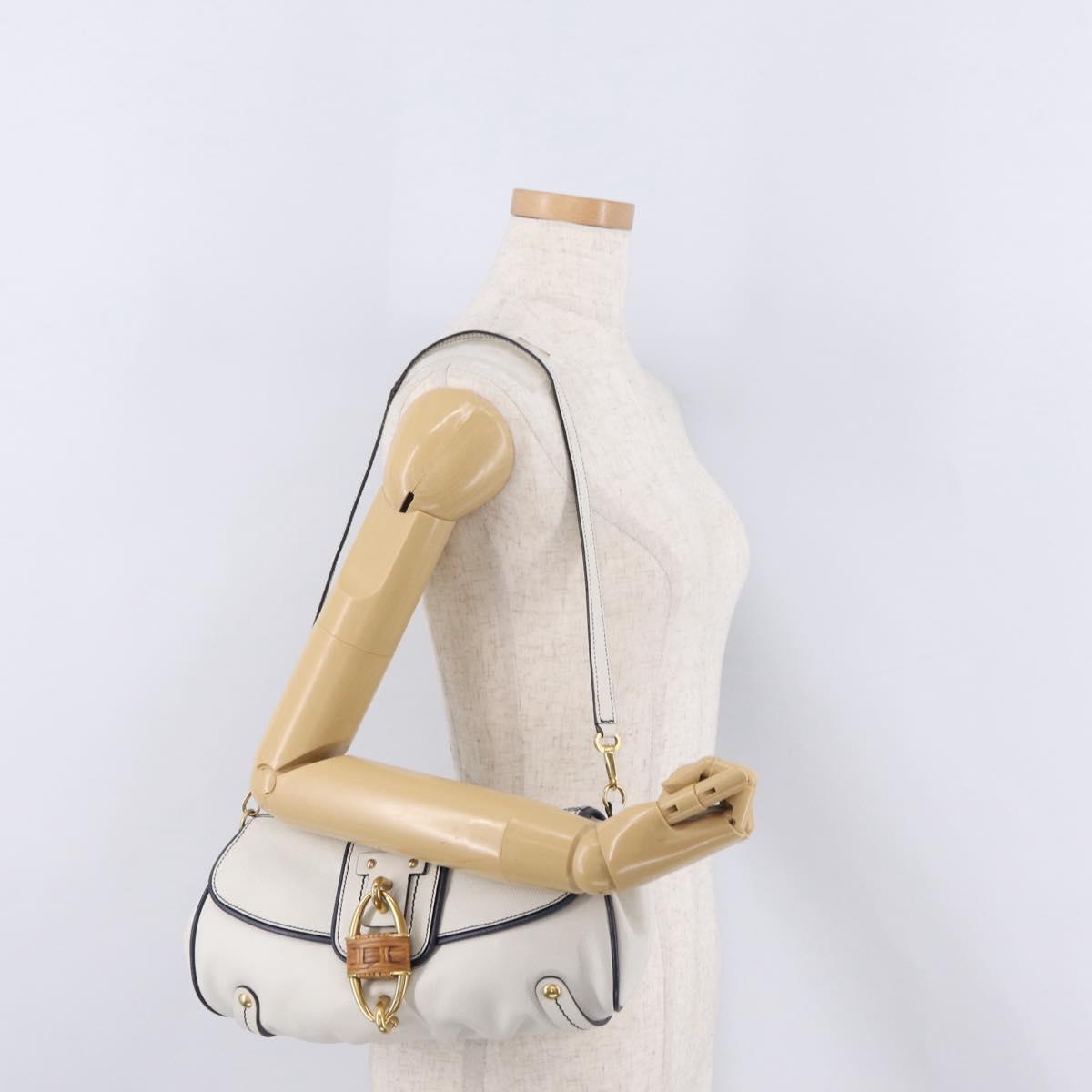 Salvatore Ferragamo Shoulder Bag Leather White Gold Auth 207797V