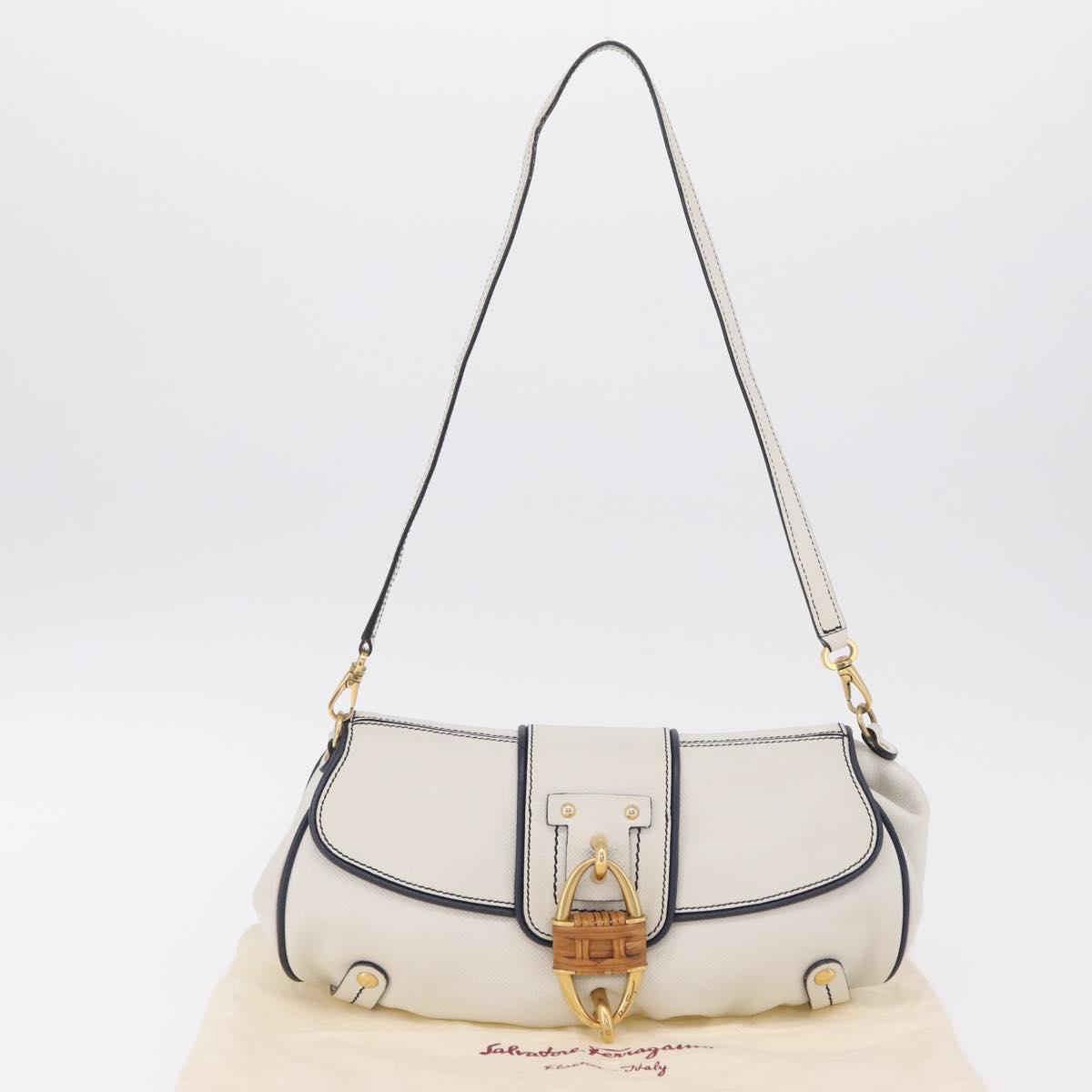 Salvatore Ferragamo Shoulder Bag Leather White Gold Auth 207797V