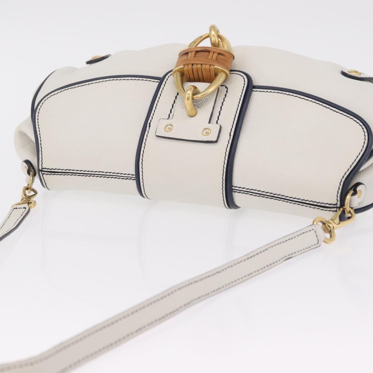 Salvatore Ferragamo Shoulder Bag Leather White Gold Auth 207797V