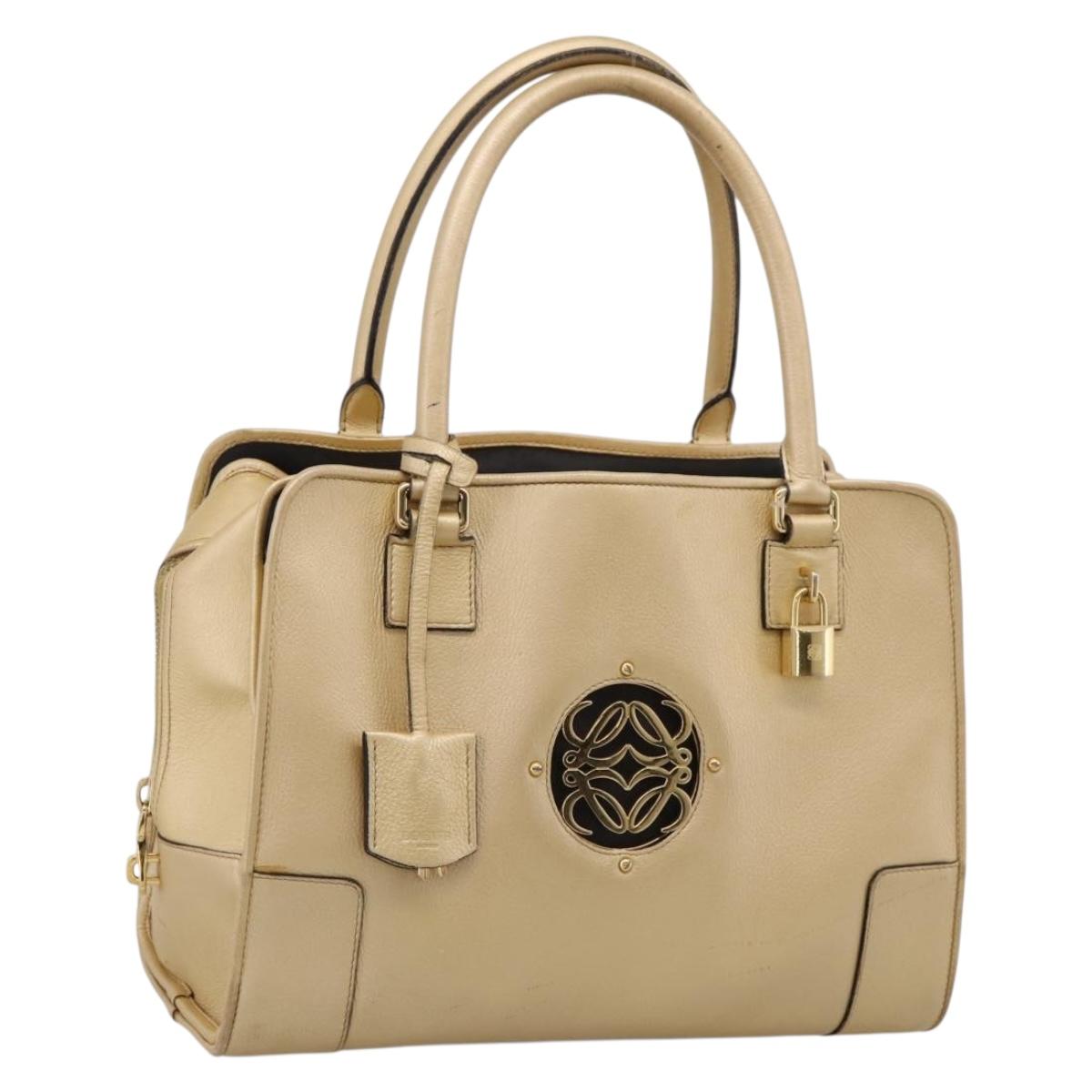 LOEWE Amazona 32 Hand Bag Leather Gold Auth 207798A