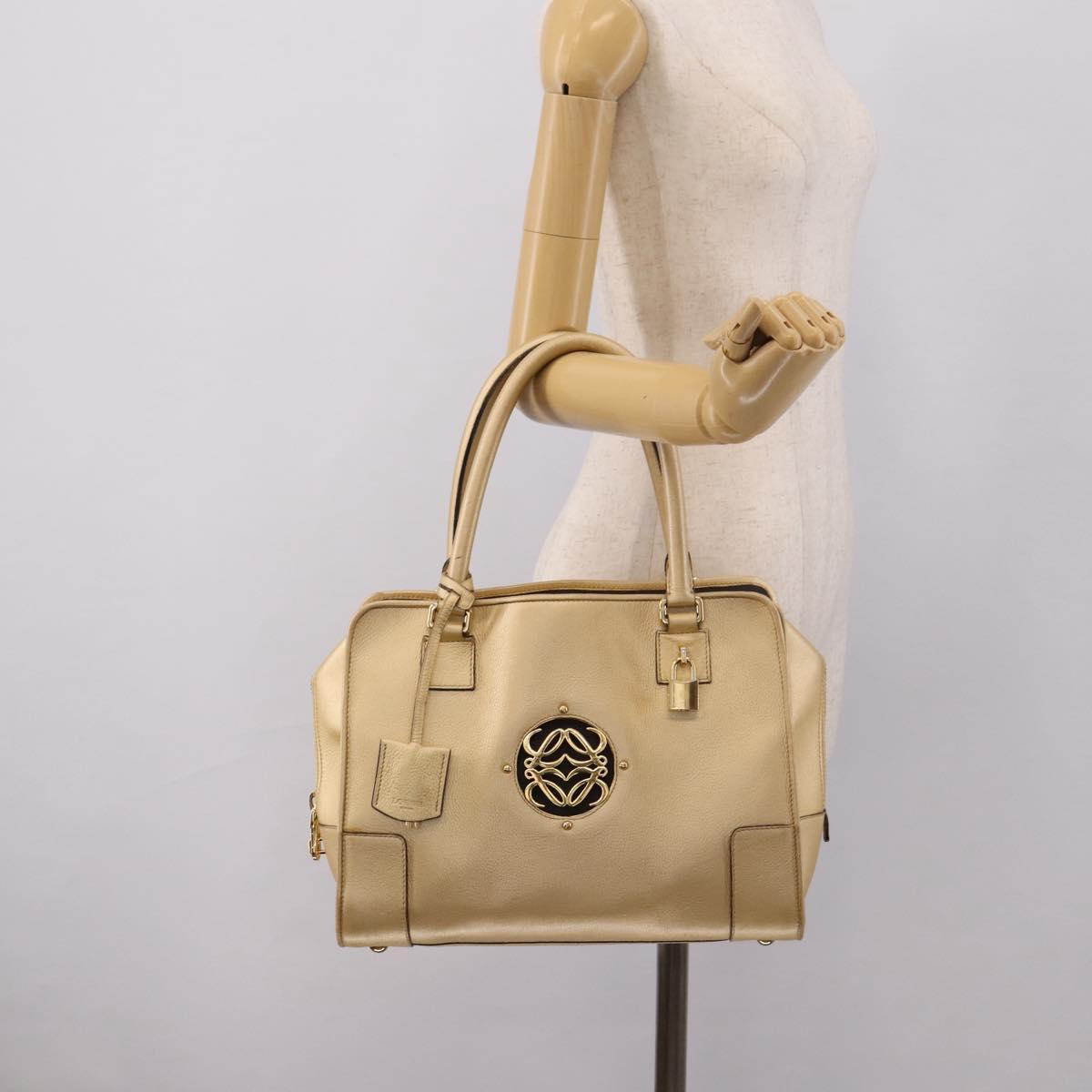 LOEWE Amazona 32 Hand Bag Leather Gold Auth 207798A