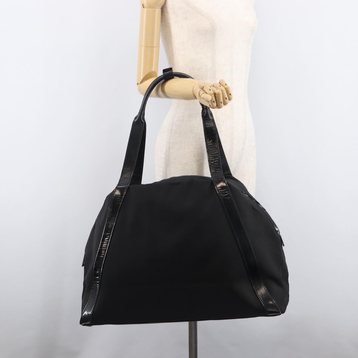 GUCCI Tote Bag Nylon Black Silver Auth 207801