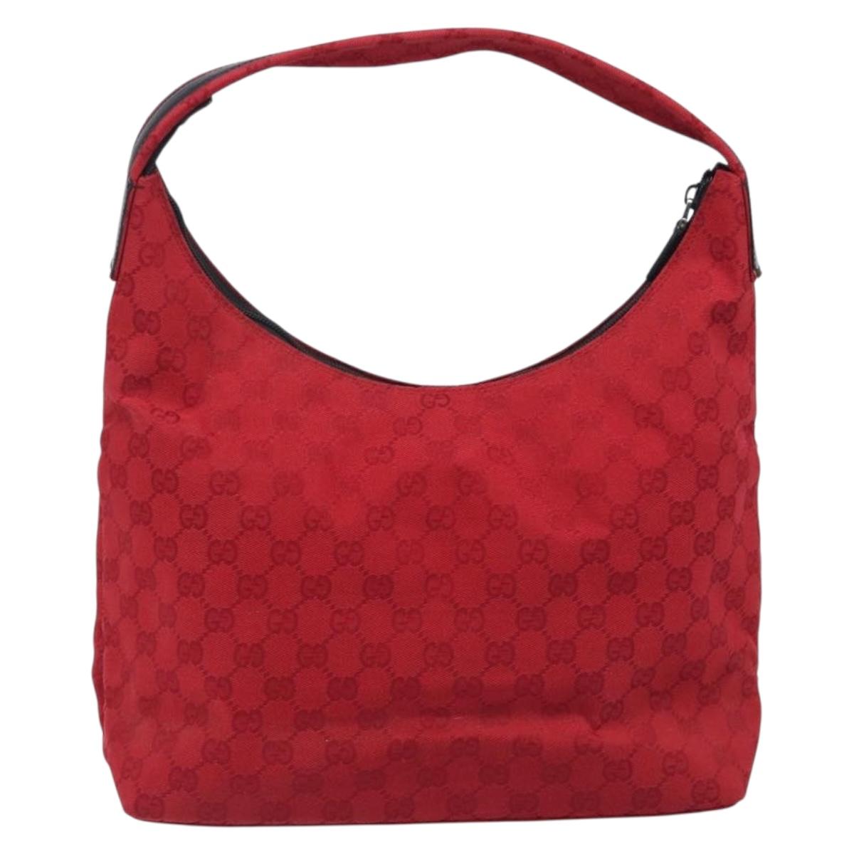 GUCCI GG Canvas Shoulder Bag Red Silver 001 3380 1705 Auth 207807A