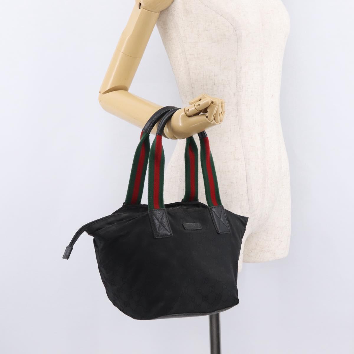 GUCCI GG Canvas Web Sherry Line Hand Bag Nylon Black 131228 Auth 207809A