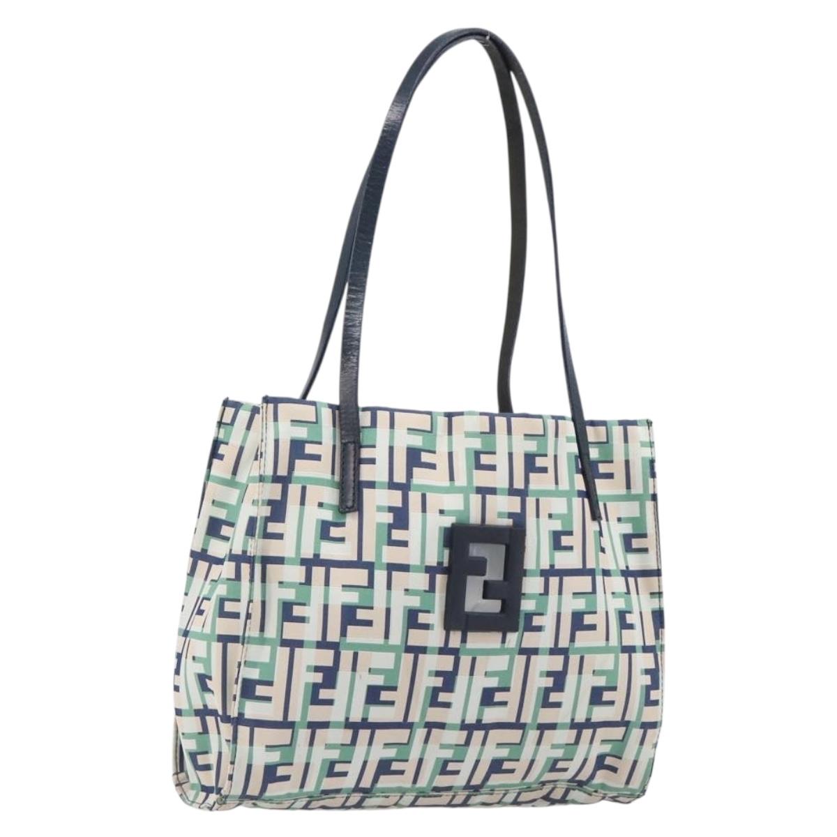 FENDI Zucca Canvas Hand Bag Nylon Green Silver Auth 207810A