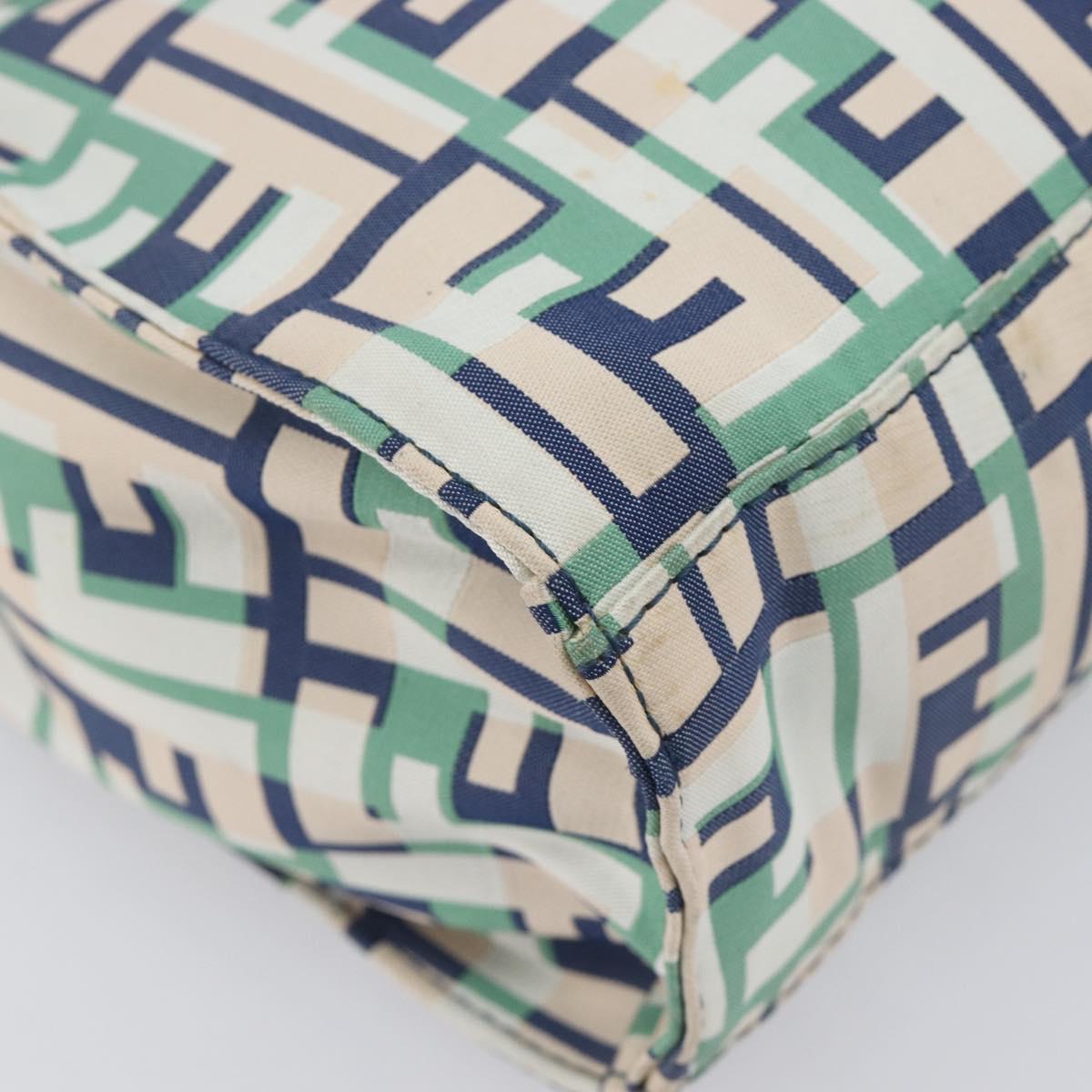 FENDI Zucca Canvas Hand Bag Nylon Green Silver Auth 207810A