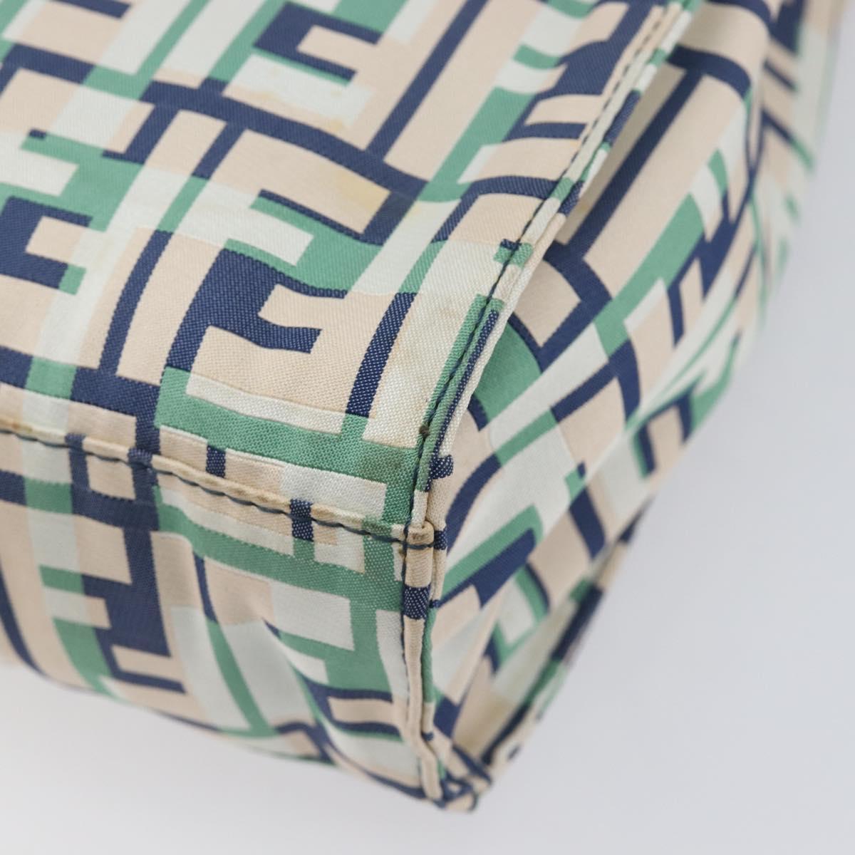 FENDI Zucca Canvas Hand Bag Nylon Green Silver Auth 207810A