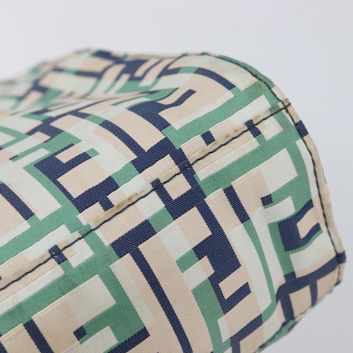 FENDI Zucca Canvas Hand Bag Nylon Green Silver Auth 207810A