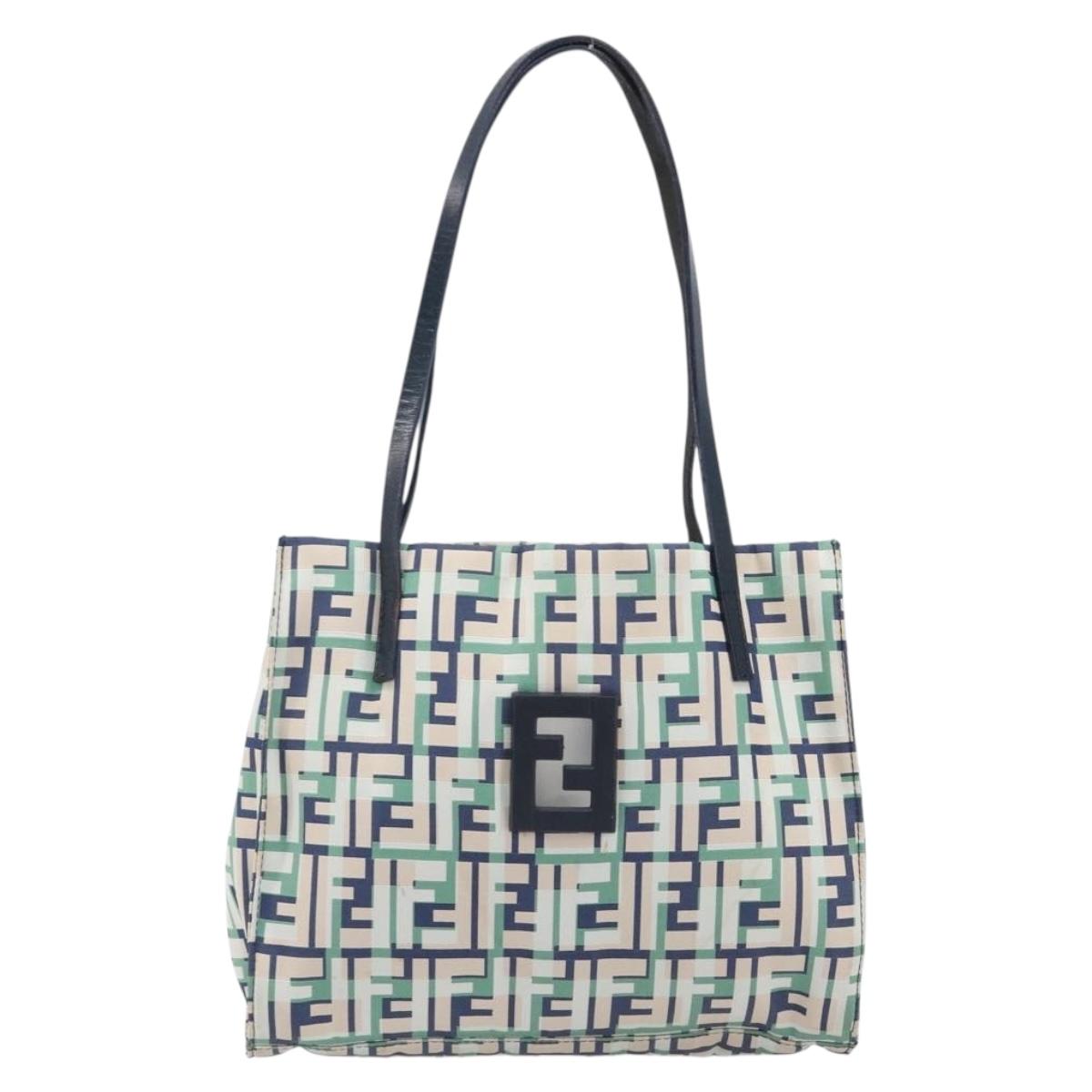 FENDI Zucca Canvas Hand Bag Nylon Green Silver Auth 207810A