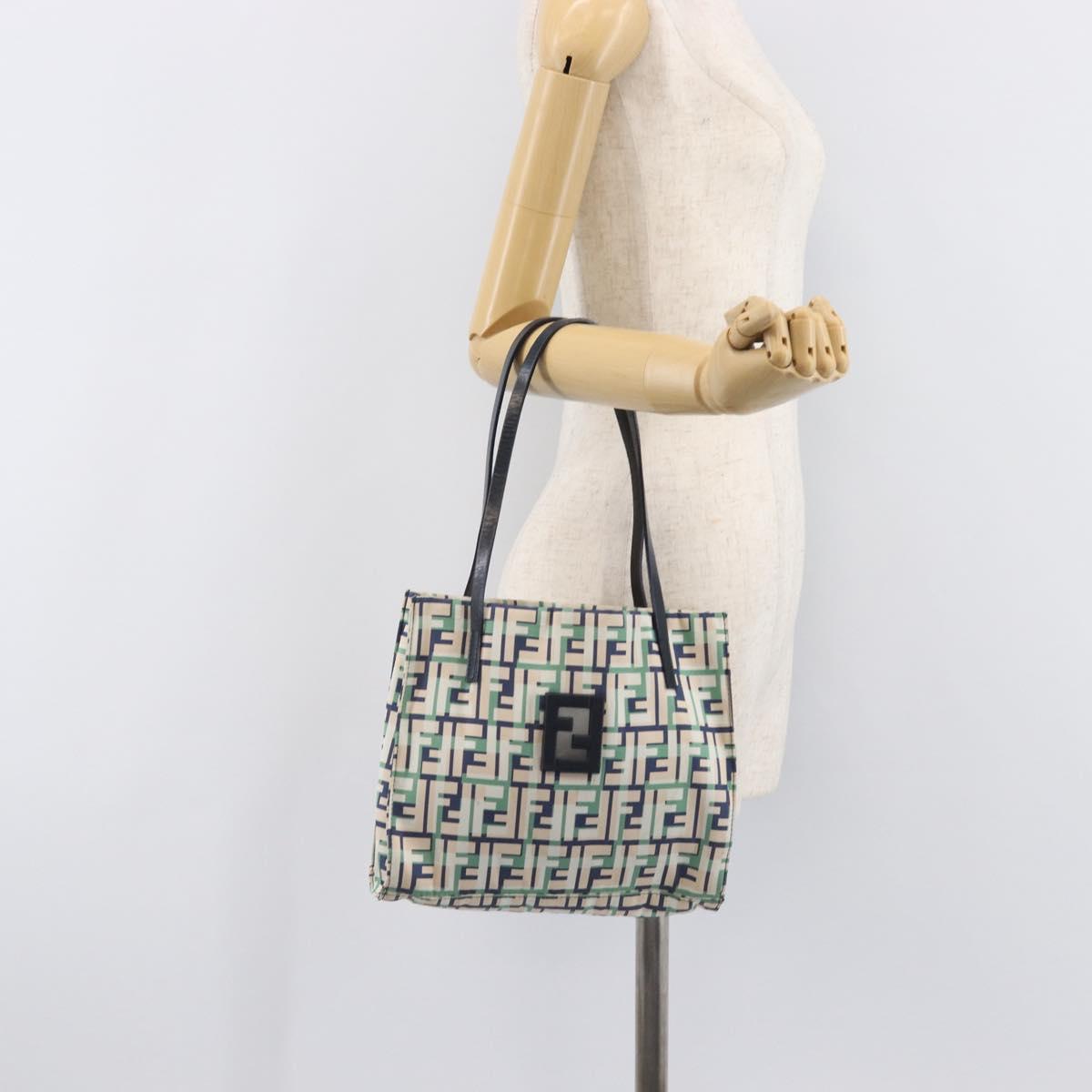 FENDI Zucca Canvas Hand Bag Nylon Green Silver Auth 207810A