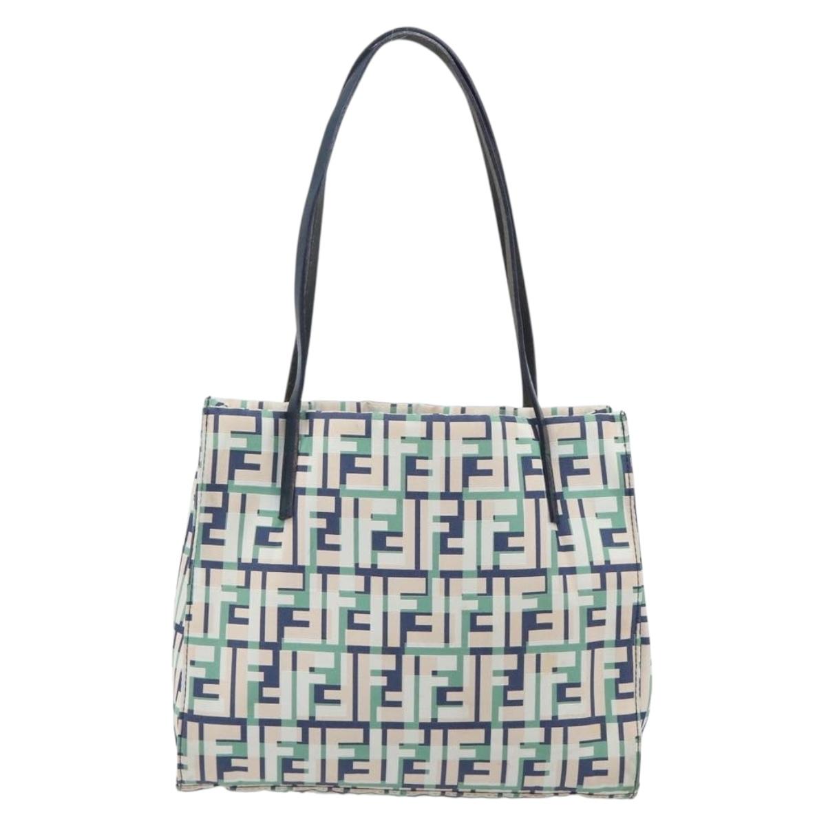 FENDI Zucca Canvas Hand Bag Nylon Green Silver Auth 207810A