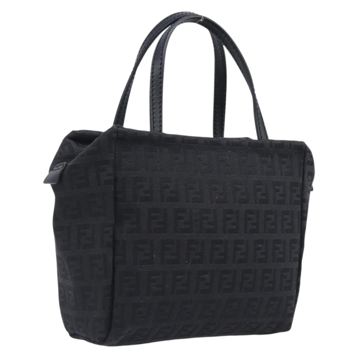 FENDI Zucchino Canvas Hand Bag Black Silver Auth 207811A