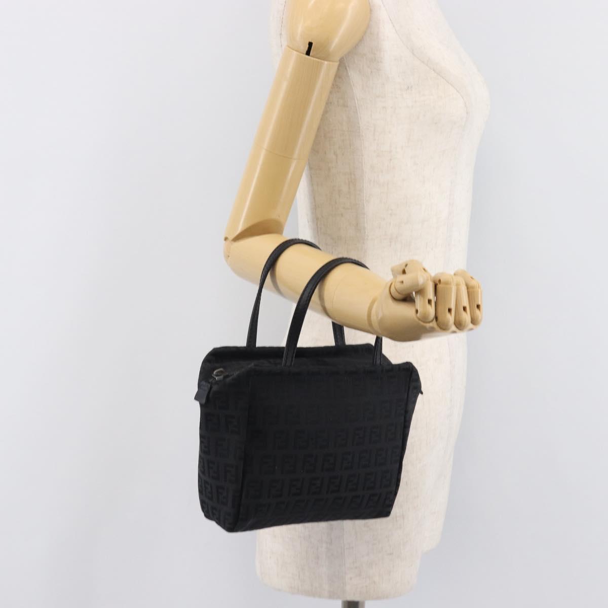 FENDI Zucchino Canvas Hand Bag Black Silver Auth 207811A