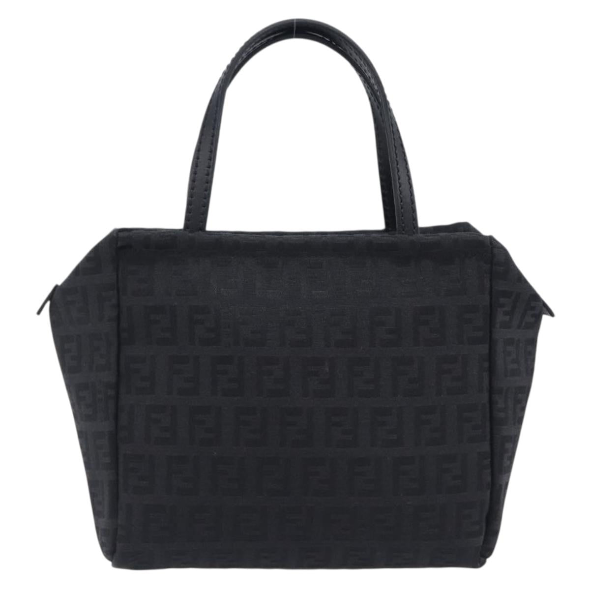 FENDI Zucchino Canvas Hand Bag Black Silver Auth 207811A
