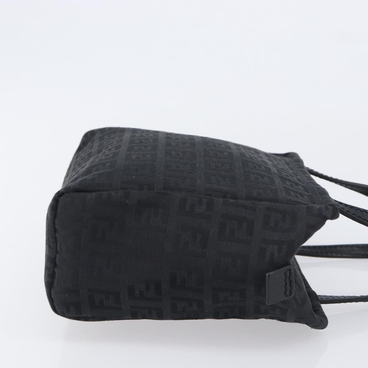 FENDI Zucchino Canvas Hand Bag Black Silver Auth 207811A