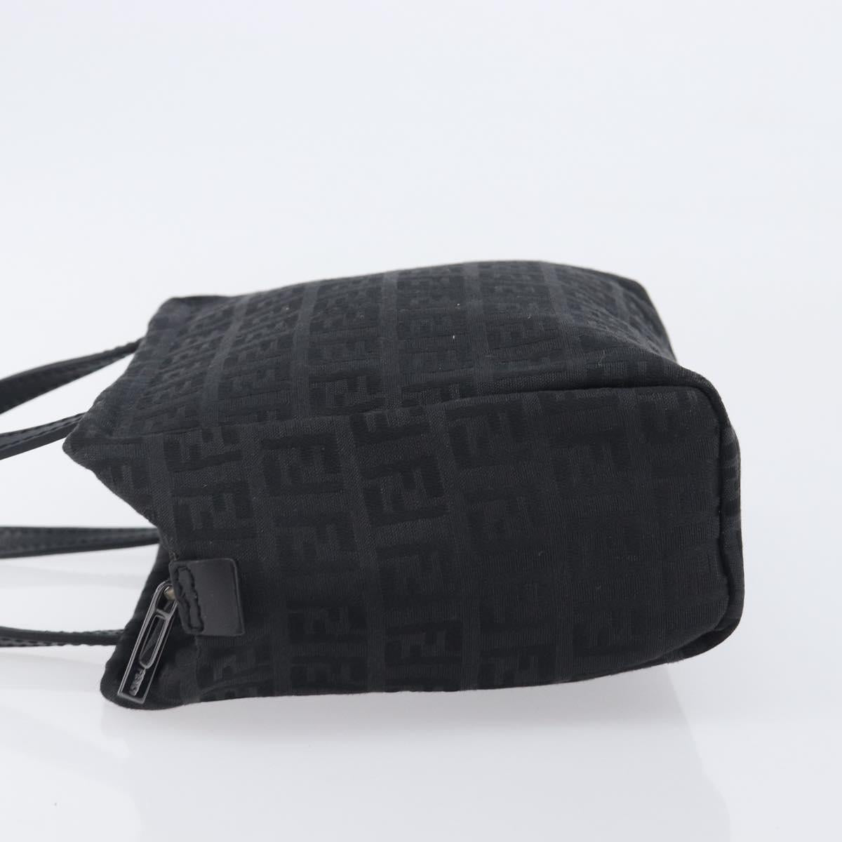 FENDI Zucchino Canvas Hand Bag Black Silver Auth 207811A