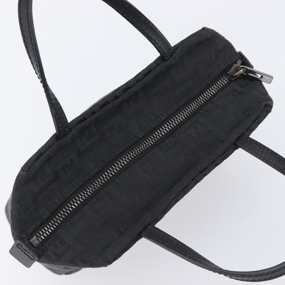 FENDI Zucchino Canvas Hand Bag Black Silver Auth 207811A