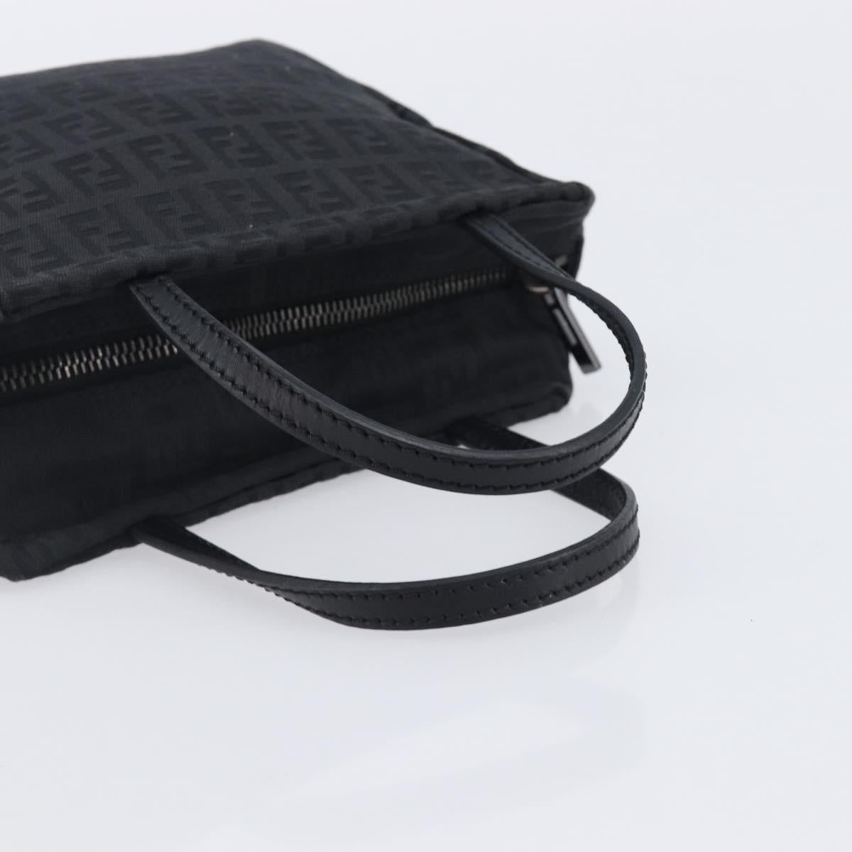 FENDI Zucchino Canvas Hand Bag Black Silver Auth 207811A