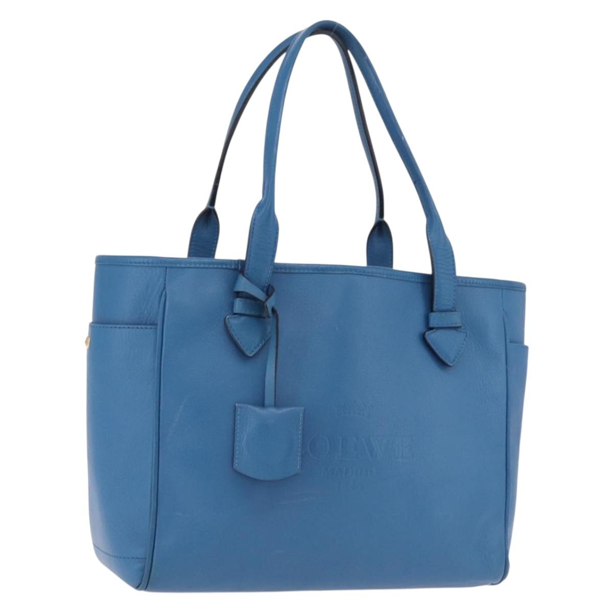 LOEWE Tote Bag Leather Gold Blue Auth 207812A