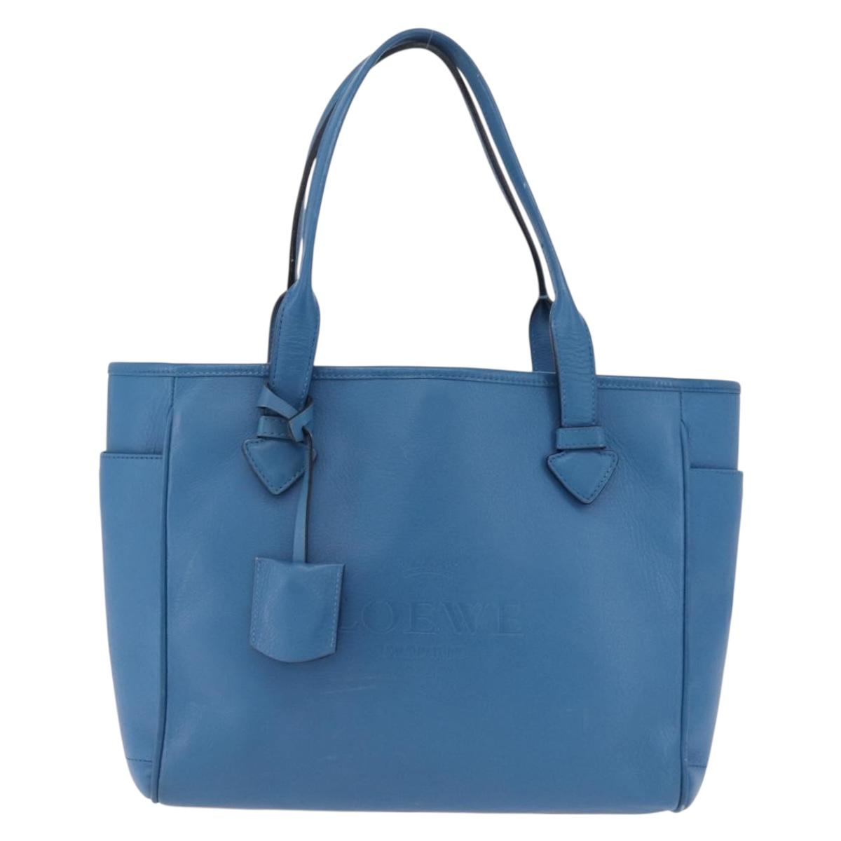 LOEWE Tote Bag Leather Gold Blue Auth 207812A