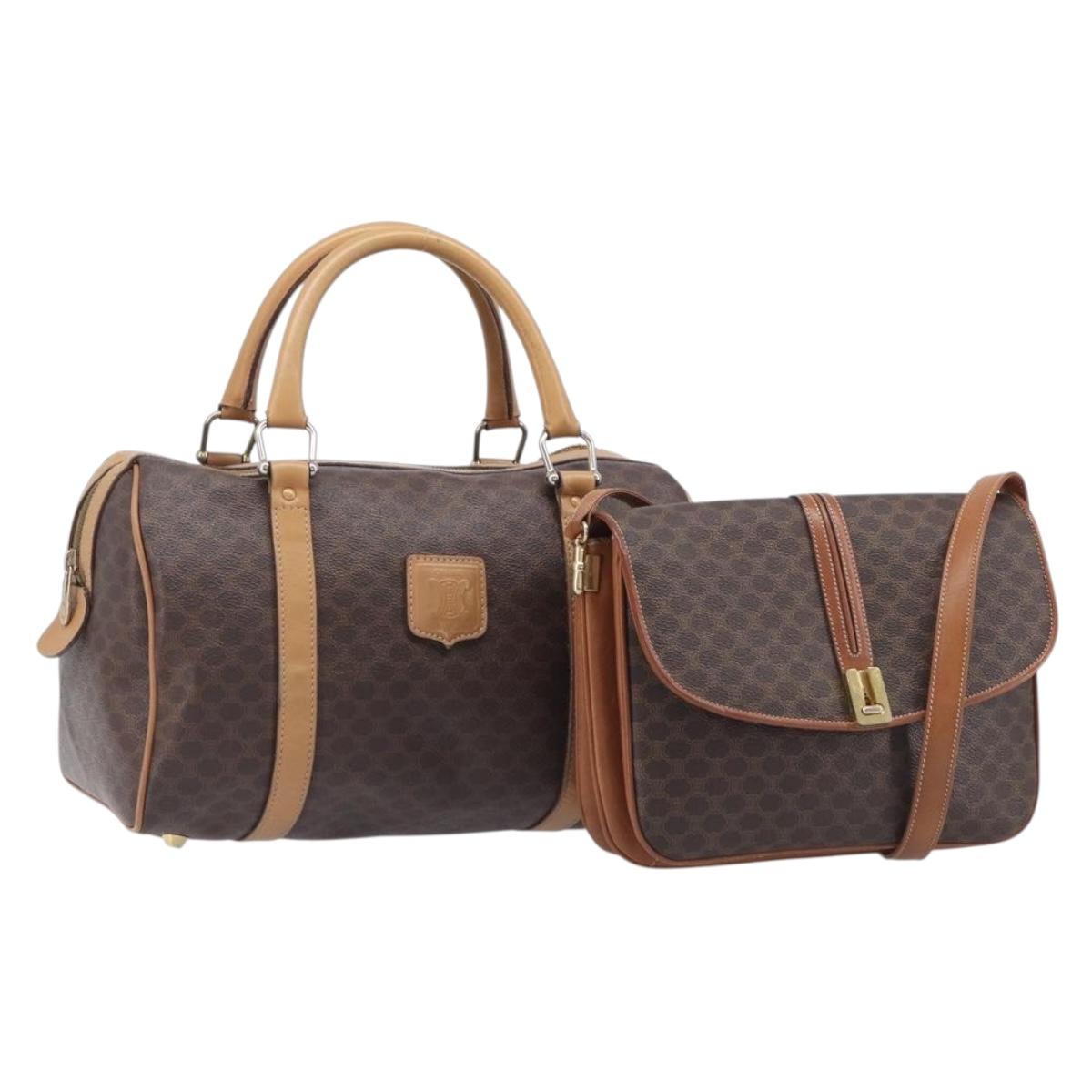CELINE Macadam Canvas Shoulder Bag PVC Leather 2 Set Brown Auth 207813