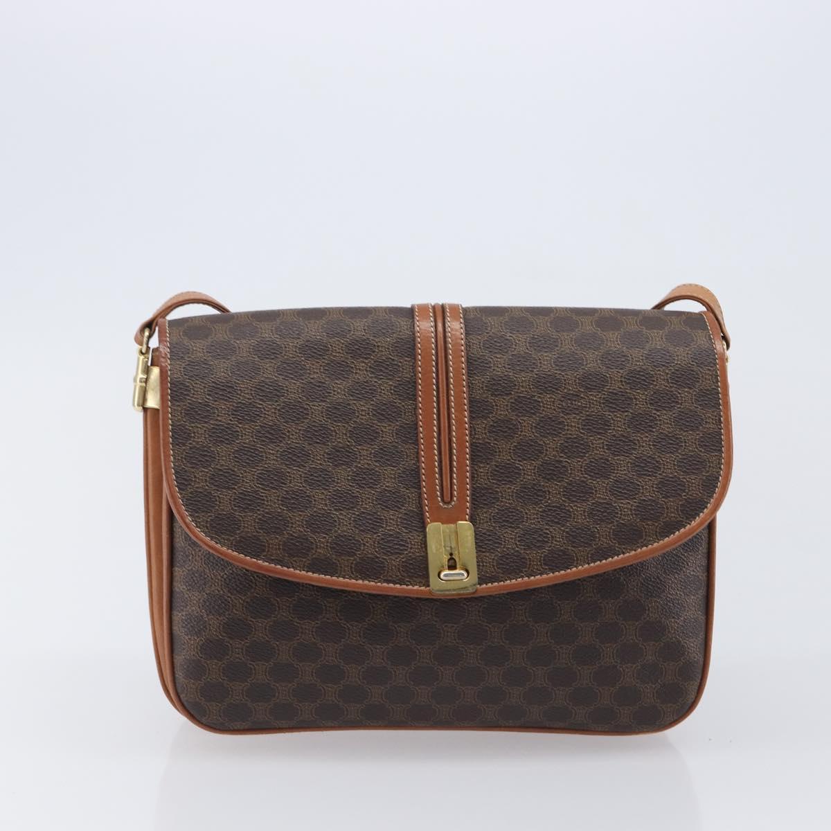 CELINE Macadam Canvas Shoulder Bag PVC Leather 2 Set Brown Auth 207813