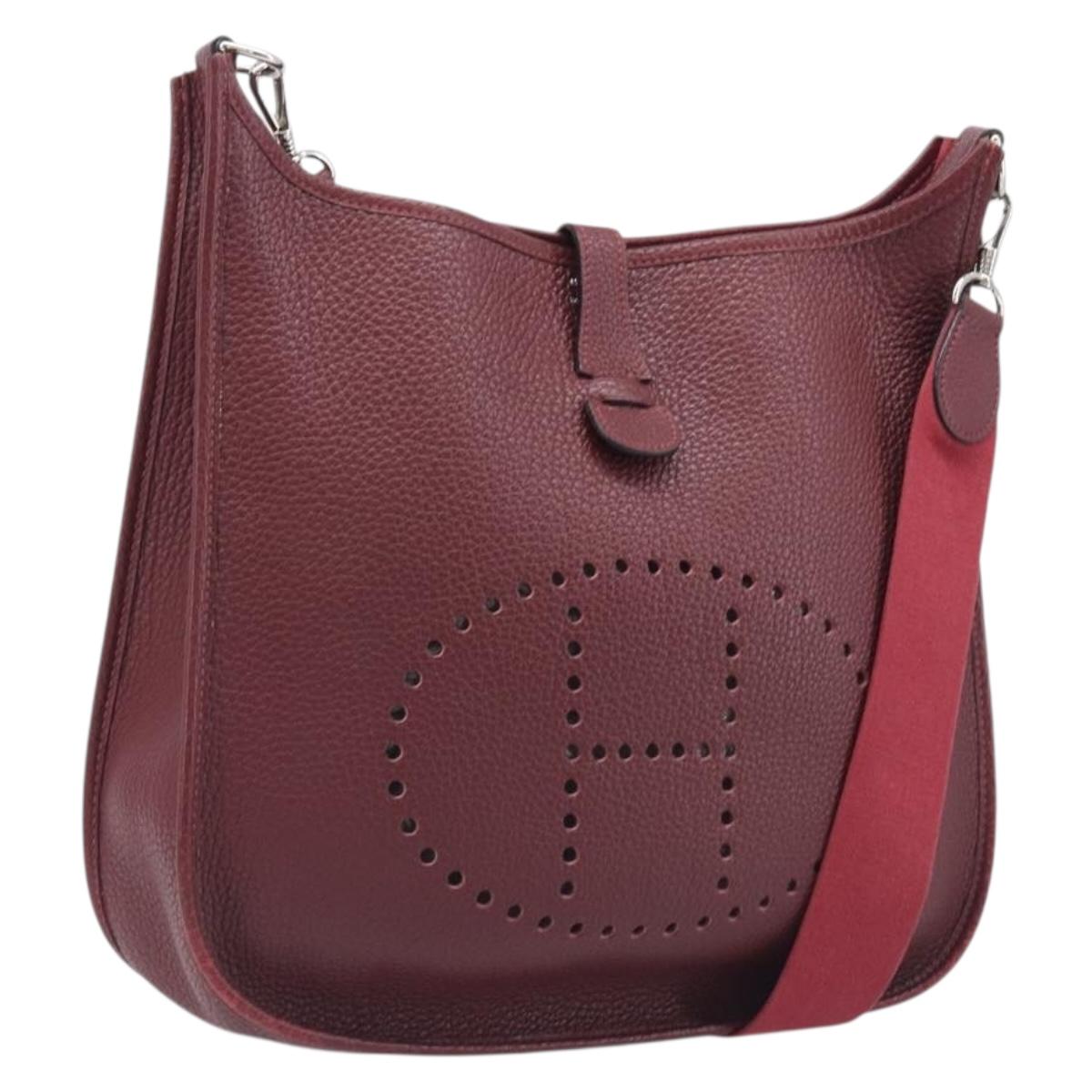 HERMES Evelyn 1MM Shoulder Bag Taurillon Leather Bordeaux Silver Auth 207820V