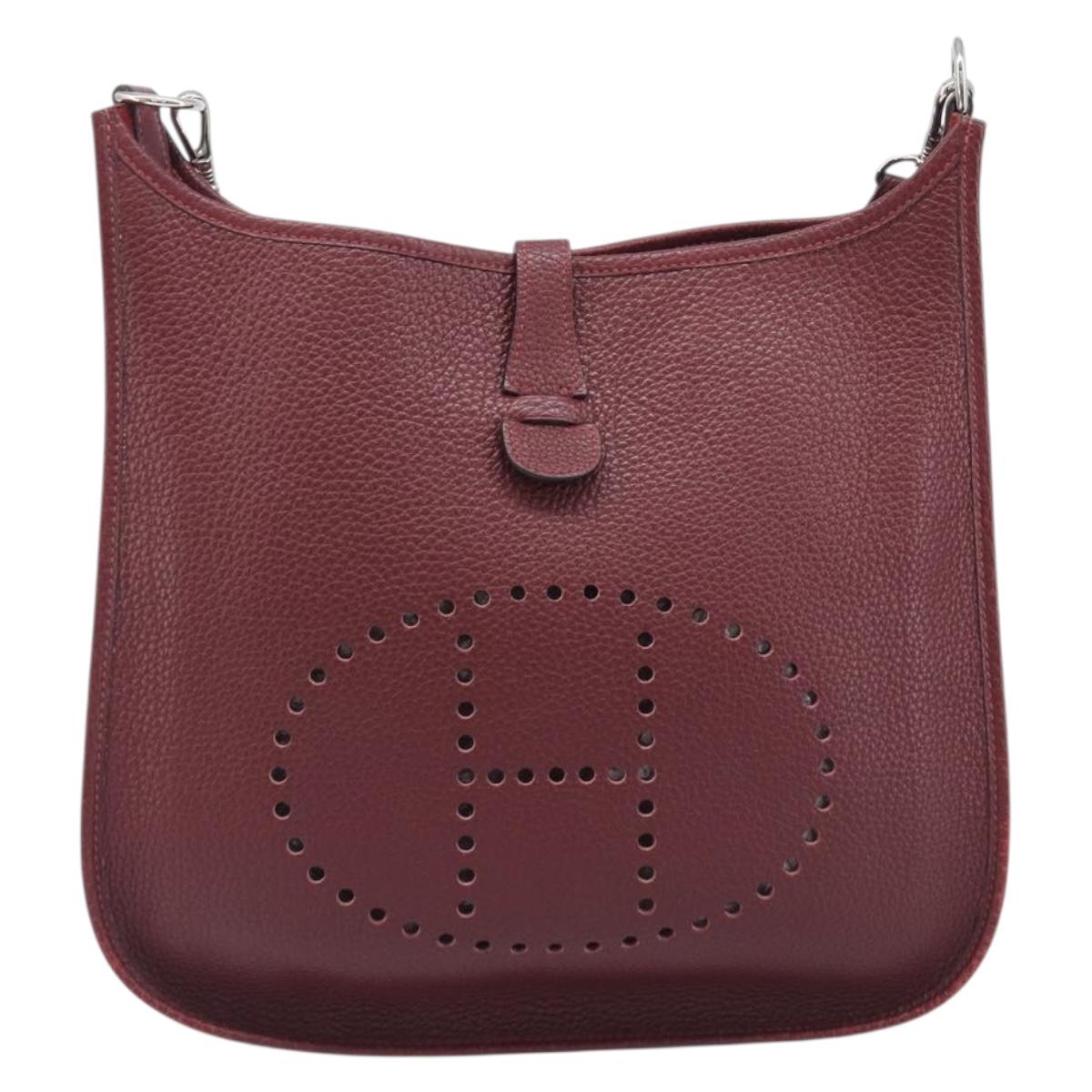 HERMES Evelyn 1MM Shoulder Bag Taurillon Leather Bordeaux Silver Auth 207820V