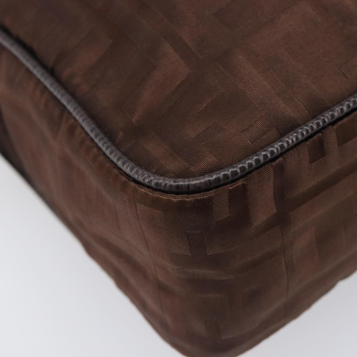 FENDI Zucca Canvas Hand Bag Nylon Brown Gold Auth 207824A