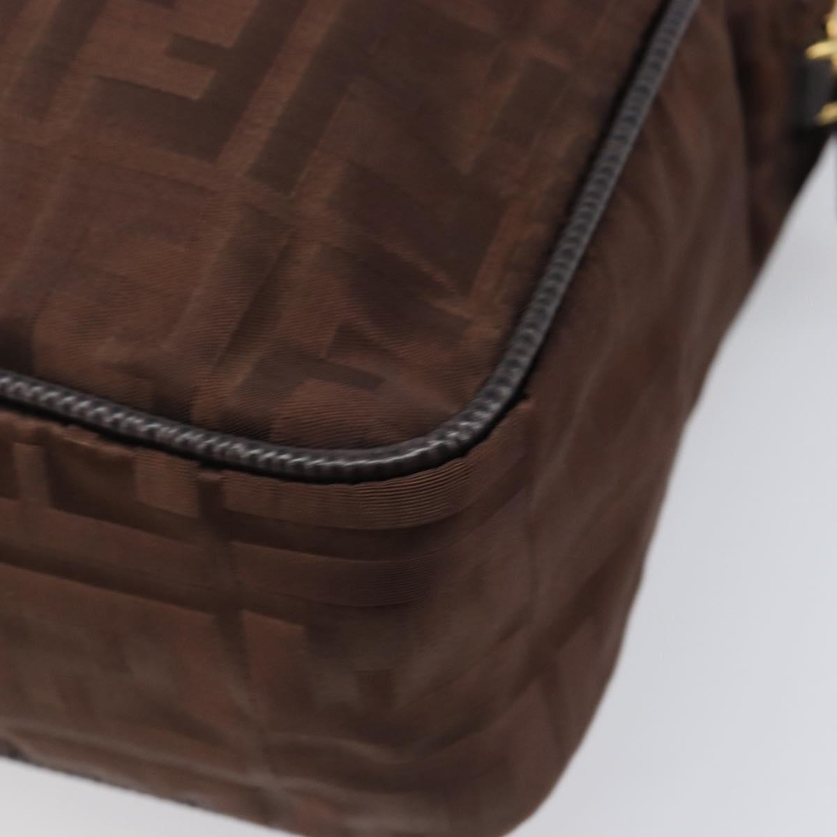FENDI Zucca Canvas Hand Bag Nylon Brown Gold Auth 207824A