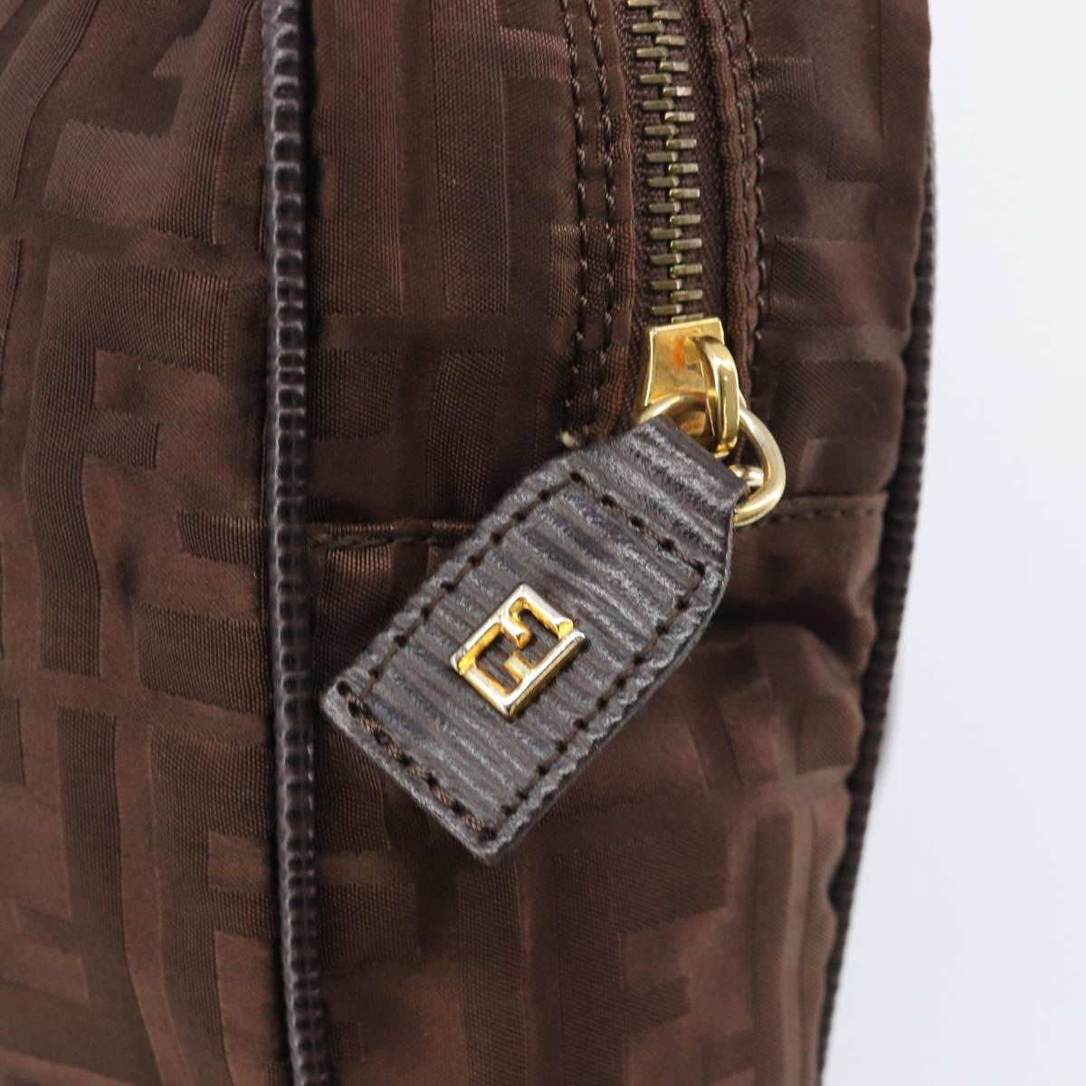 FENDI Zucca Canvas Hand Bag Nylon Brown Gold Auth 207824A
