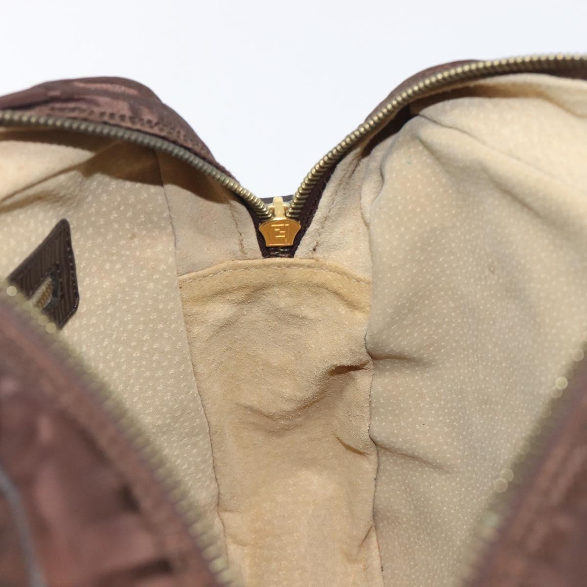 FENDI Zucca Canvas Hand Bag Nylon Brown Gold Auth 207824A