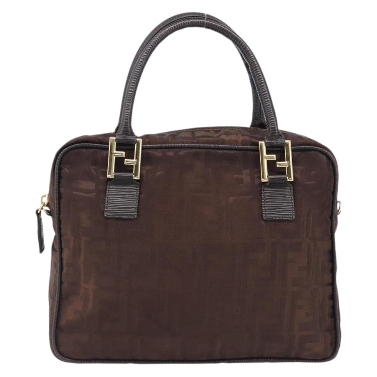 FENDI Zucca Canvas Hand Bag Nylon Brown Gold Auth 207824A