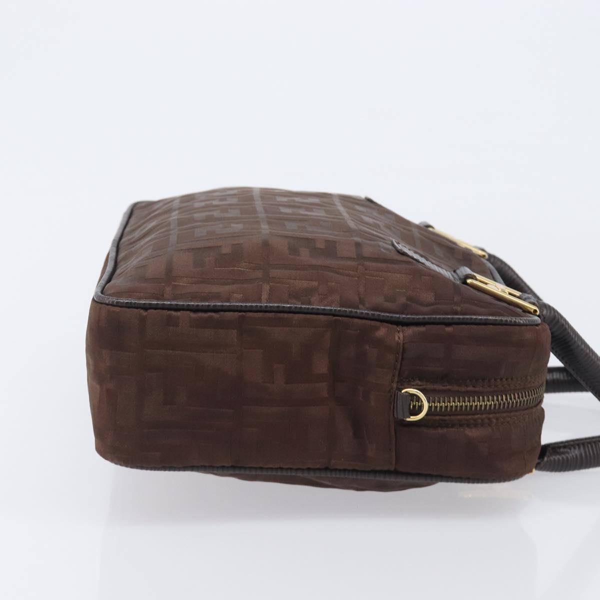 FENDI Zucca Canvas Hand Bag Nylon Brown Gold Auth 207824A