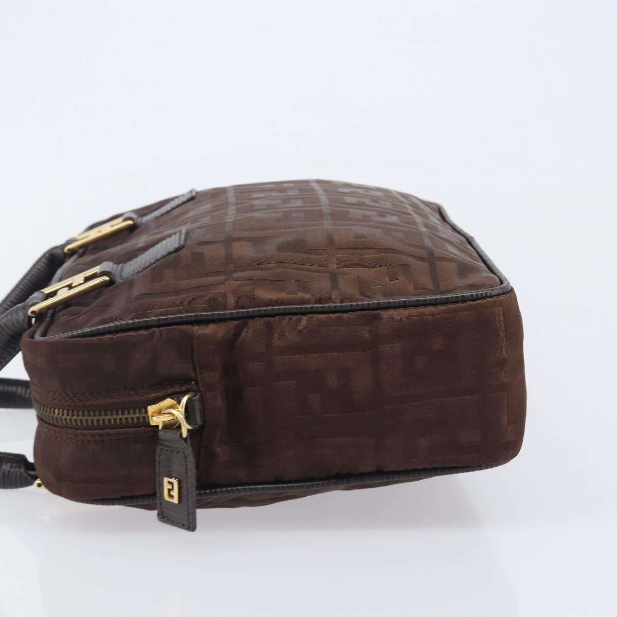 FENDI Zucca Canvas Hand Bag Nylon Brown Gold Auth 207824A