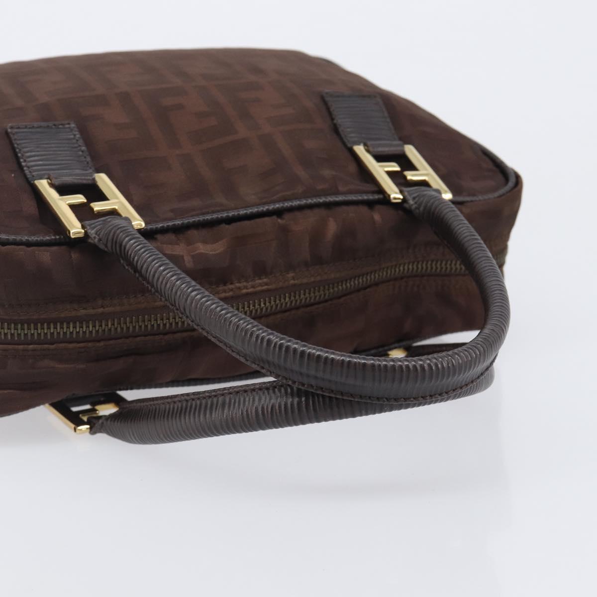 FENDI Zucca Canvas Hand Bag Nylon Brown Gold Auth 207824A
