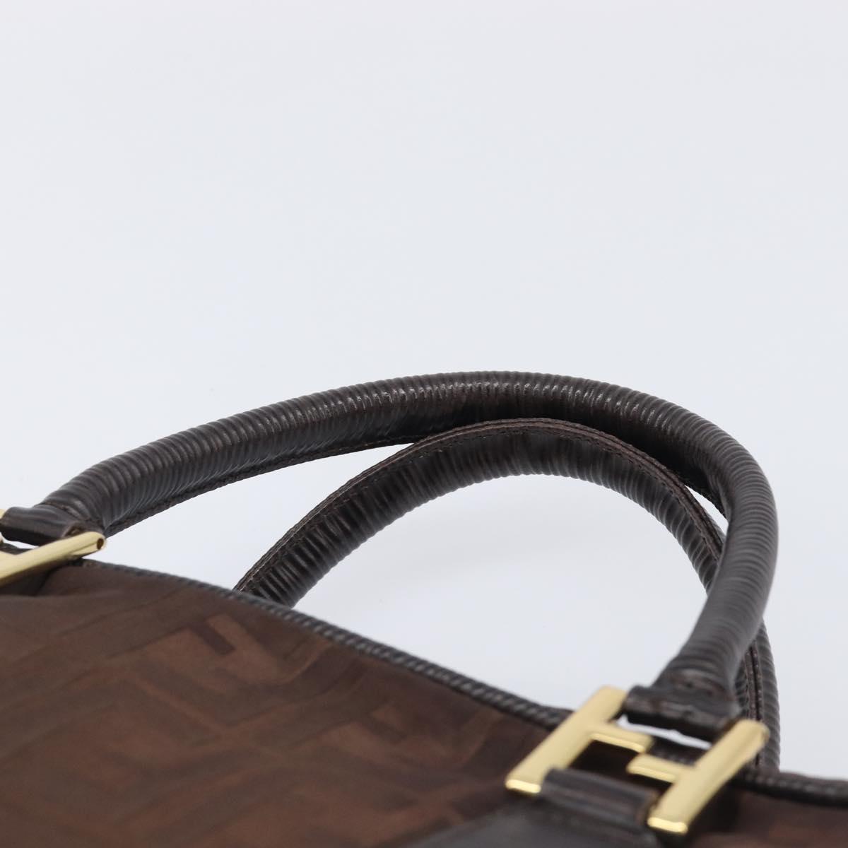 FENDI Zucca Canvas Hand Bag Nylon Brown Gold Auth 207824A