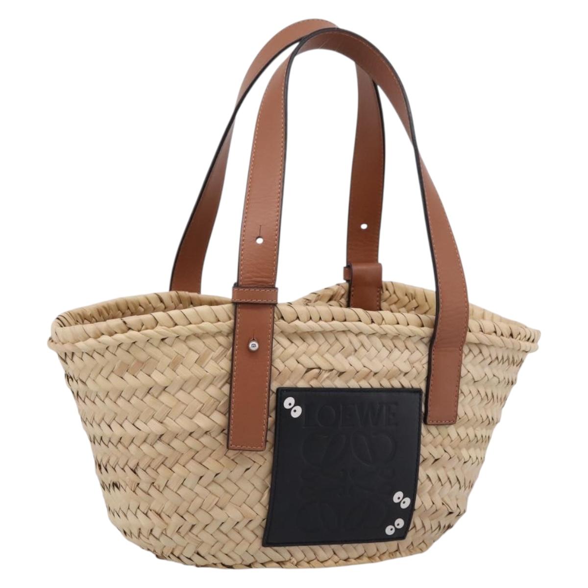 LOEWE Tote Bag Raffia Beige Black Auth 207825SM
