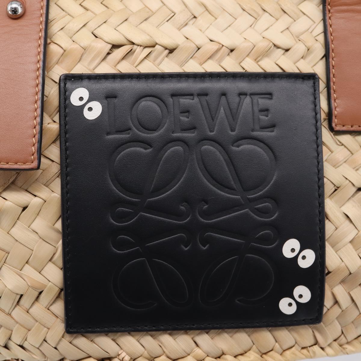 LOEWE Tote Bag Raffia Beige Black Auth 207825SM