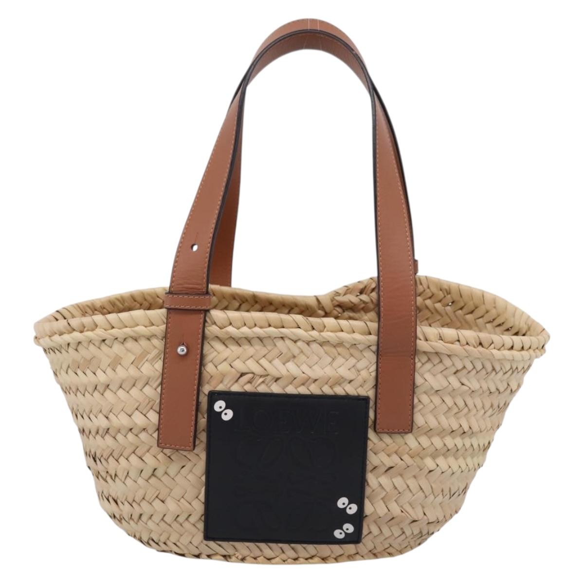 LOEWE Tote Bag Raffia Beige Black Auth 207825SM