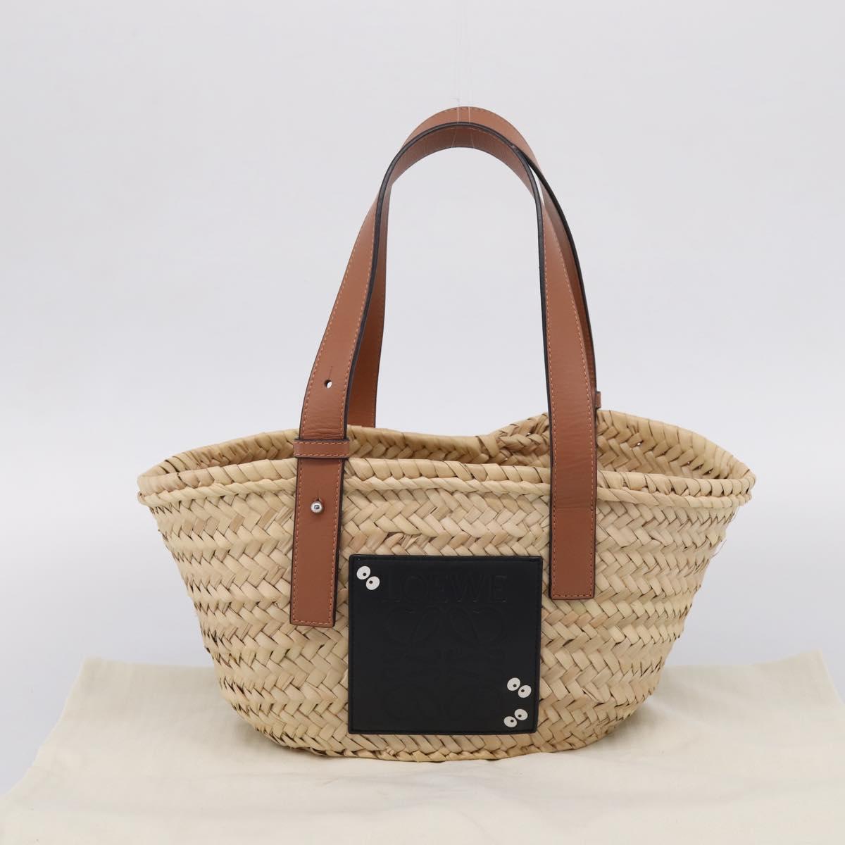LOEWE Tote Bag Raffia Beige Black Auth 207825SM
