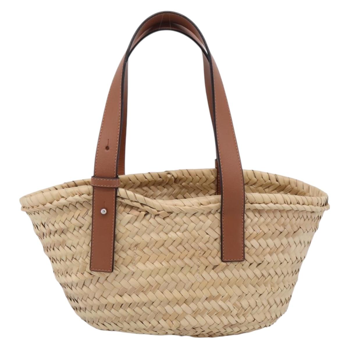 LOEWE Tote Bag Raffia Beige Black Auth 207825SM