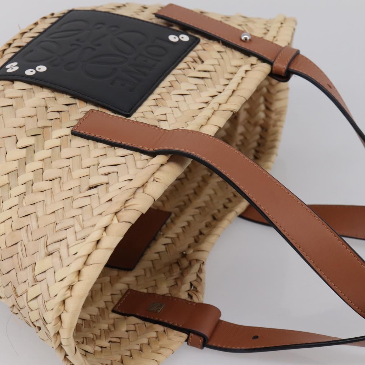 LOEWE Tote Bag Raffia Beige Black Auth 207825SM