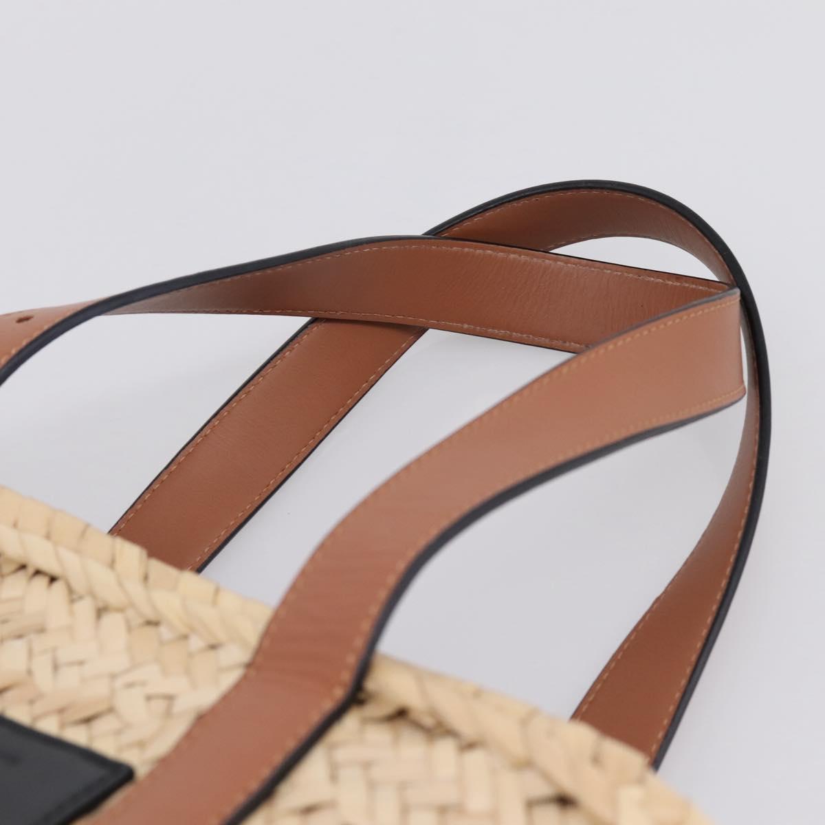 LOEWE Tote Bag Raffia Beige Black Auth 207825SM