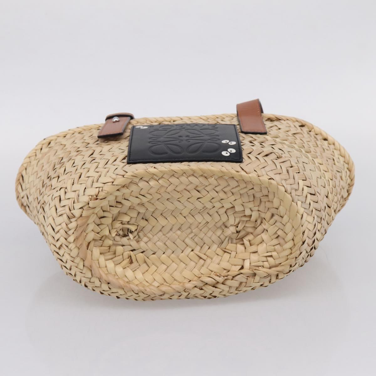 LOEWE Tote Bag Raffia Beige Black Auth 207825SM
