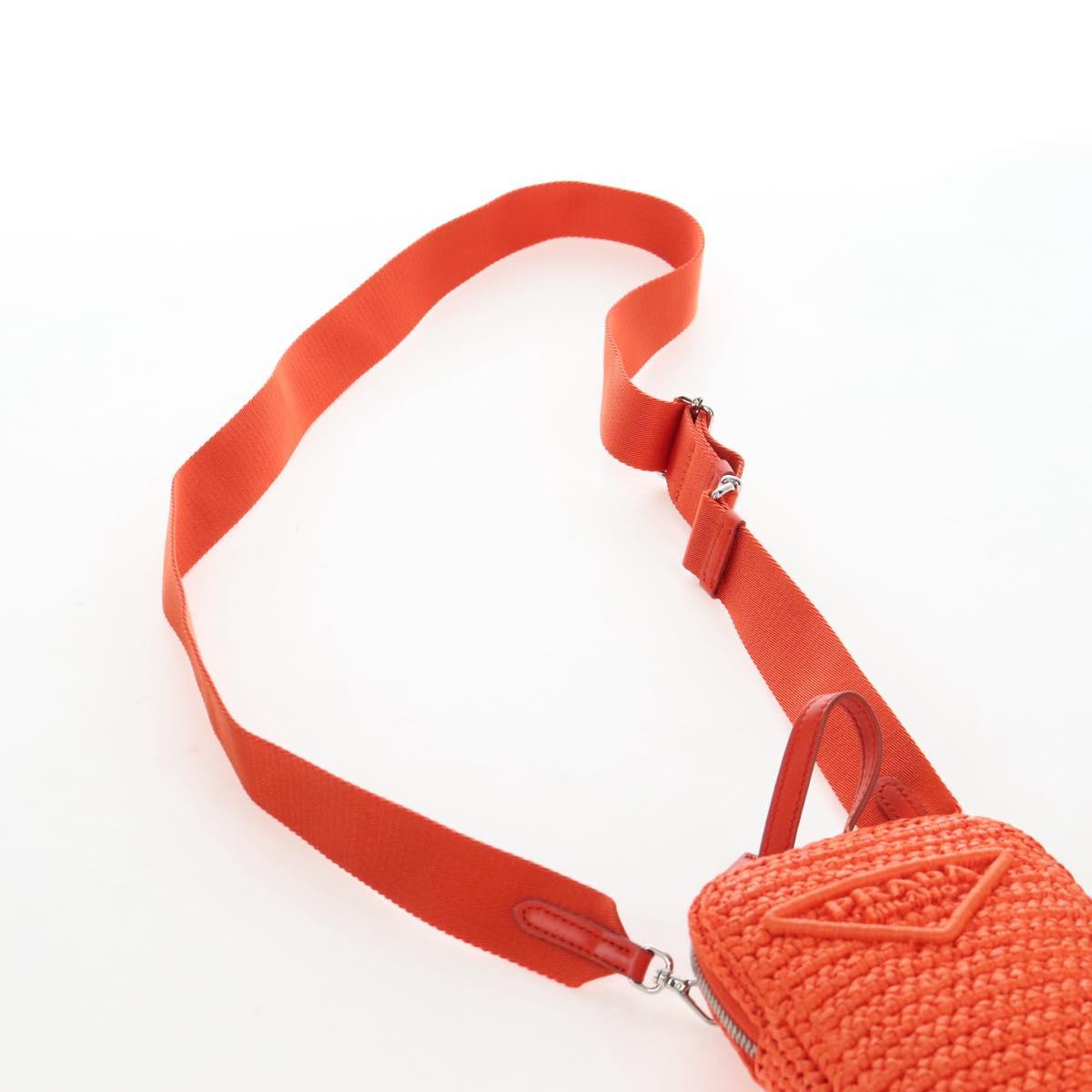 PRADA Shoulder Pouch Raffia 2way Orange Silver Auth 207829M