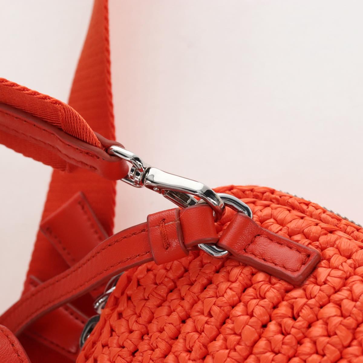 PRADA Shoulder Pouch Raffia 2way Orange Silver Auth 207829M
