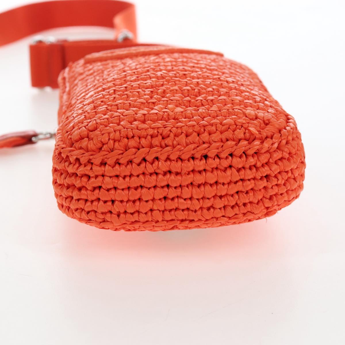 PRADA Shoulder Pouch Raffia 2way Orange Silver Auth 207829M
