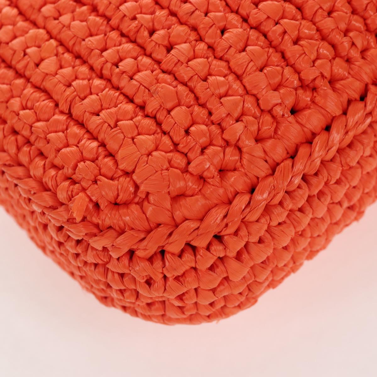 PRADA Shoulder Pouch Raffia 2way Orange Silver Auth 207829M