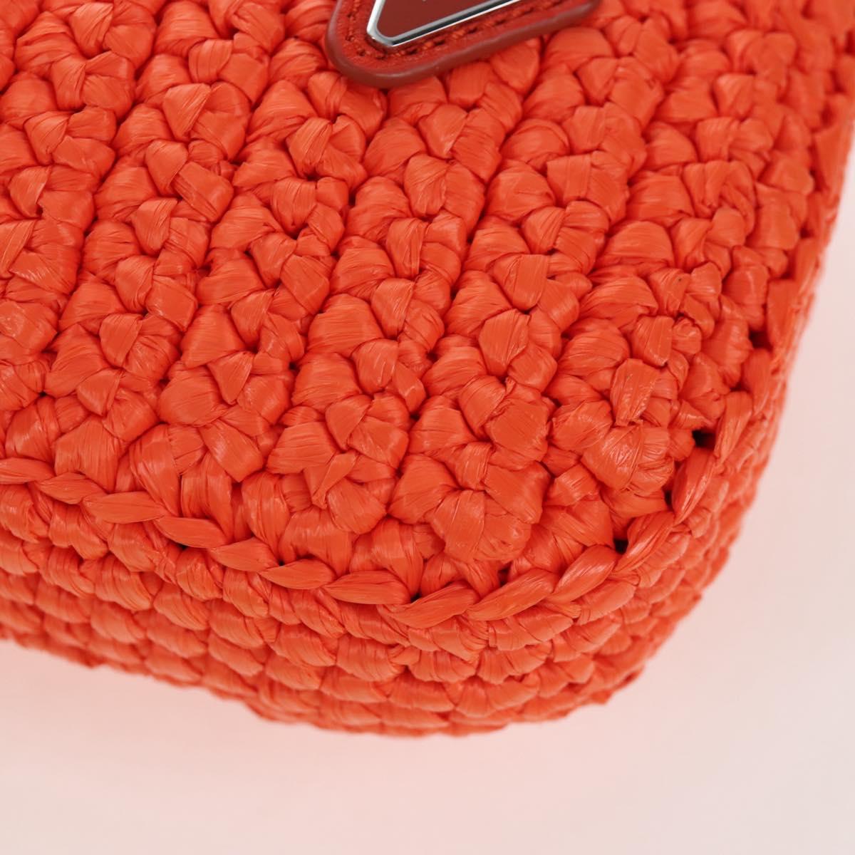 PRADA Shoulder Pouch Raffia 2way Orange Silver Auth 207829M